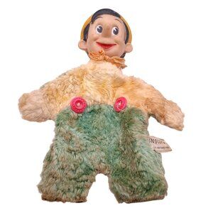 Vintage 1940s Pinocchio Plush Puppet Doll by Gund with Faux Fur Body & Rubber He